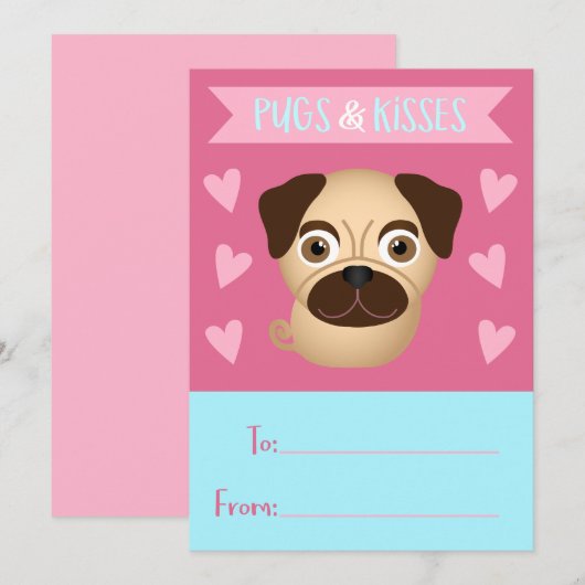 Valentijn van het Kind Pugs en Kisses Feestdagenkaart (Voorkant / Achterkant)