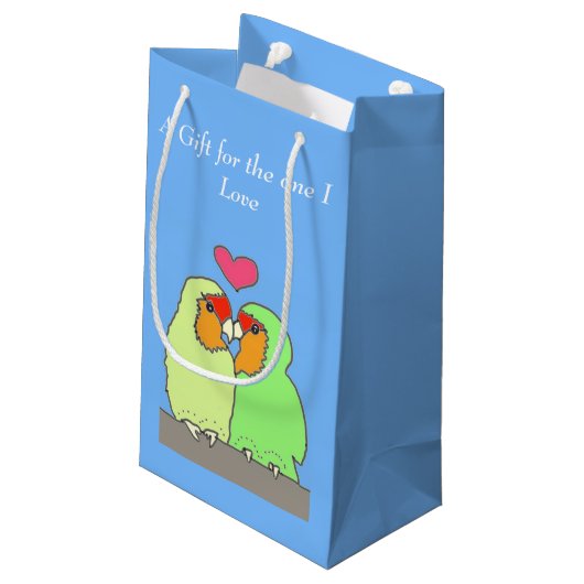 Valentijn van kleurrijke Tortelduifjes Klein Cadeauzakje (Achterkant Gekanteld)