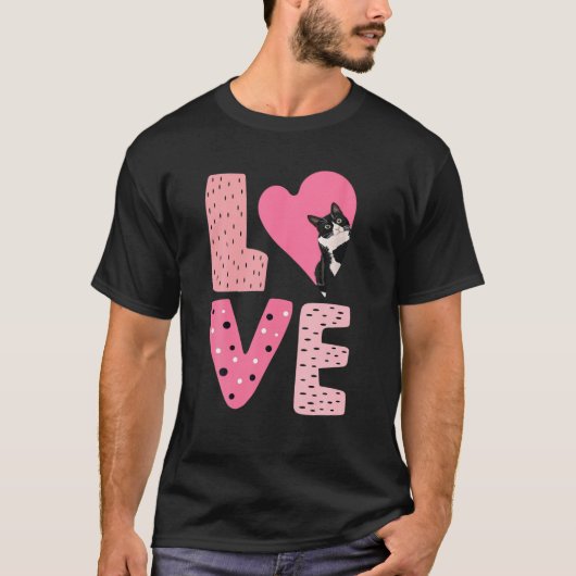 VALENTIJN van LOVE Tuxedo Cat Hart voor keuken en  T-shirt (Voorkant)