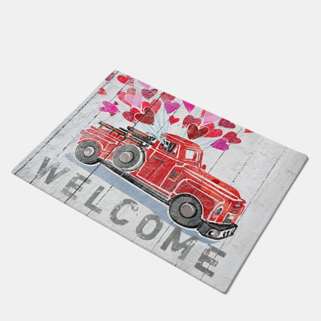 Valentijn van  Red Truck Harts Rustic Deurmat (Schuin)