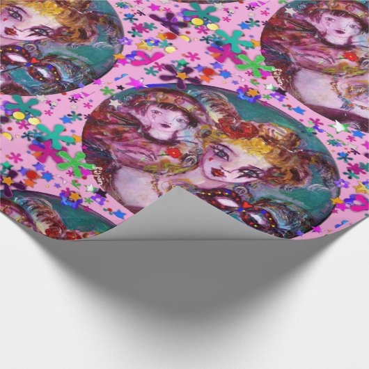 VALENTIJN VENETIAN MASKERADE MASKS EN CONFETTI CADEAUPAPIER (Hoek)