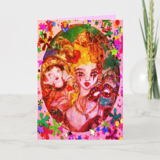 VALENTIJN VENETIAN MASKERADE MASKS EN CONFETTI FEESTDAGEN KAART (Voorkant)