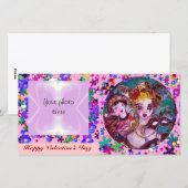 VALENTIJN VENETIAN MASKERADE MASKS EN CONFETTI FEESTDAGENKAART (Voorkant / Achterkant)