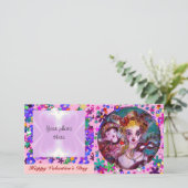 VALENTIJN VENETIAN MASKERADE MASKS EN CONFETTI FEESTDAGENKAART (Staand voorkant)