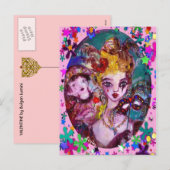 VALENTIJN VENETIAN MASKERADE MASKS EN CONFETTI FEESTDAGENKAART (Voorkant / Achterkant)