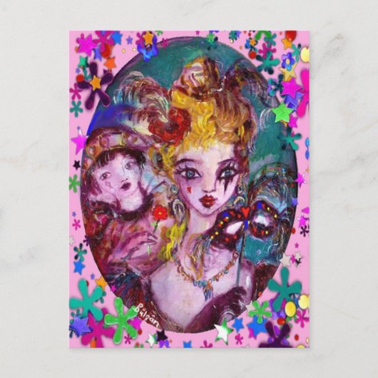 VALENTIJN VENETIAN MASKERADE MASKS EN CONFETTI FEESTDAGENKAART (Voorkant)