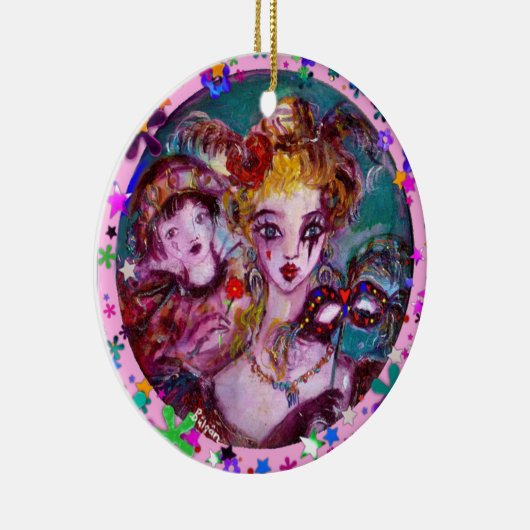 VALENTIJN VENETIAN MASKERADE MASKS EN CONFETTI KERAMISCH ORNAMENT (Rechts)