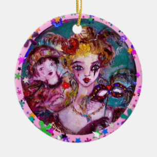 VALENTIJN VENETIAN MASKERADE MASKS EN CONFETTI KERAMISCH ORNAMENT