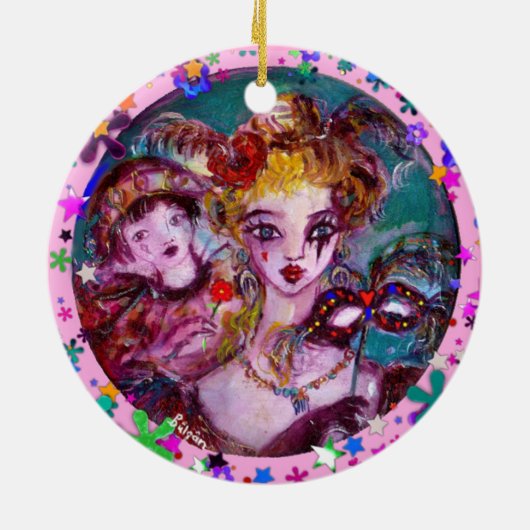 VALENTIJN VENETIAN MASKERADE MASKS EN CONFETTI KERAMISCH ORNAMENT (Achterkant)