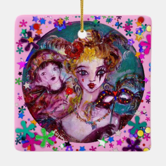 VALENTIJN VENETIAN MASKERADE MASKS EN CONFETTI KERAMISCH ORNAMENT (Achterkant)