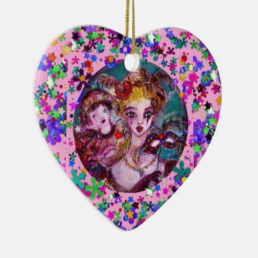 VALENTIJN VENETIAN MASKERADE MASKS EN CONFETTI KERAMISCH ORNAMENT (Rechts)