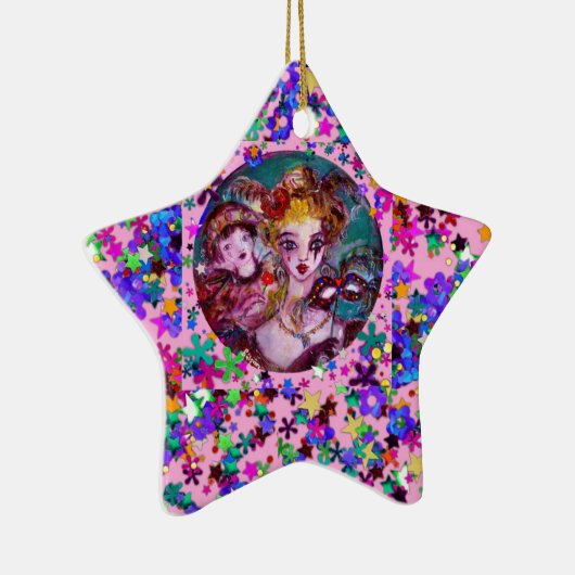 VALENTIJN VENETIAN MASKERADE MASKS EN CONFETTI KERAMISCH ORNAMENT (Rechts)