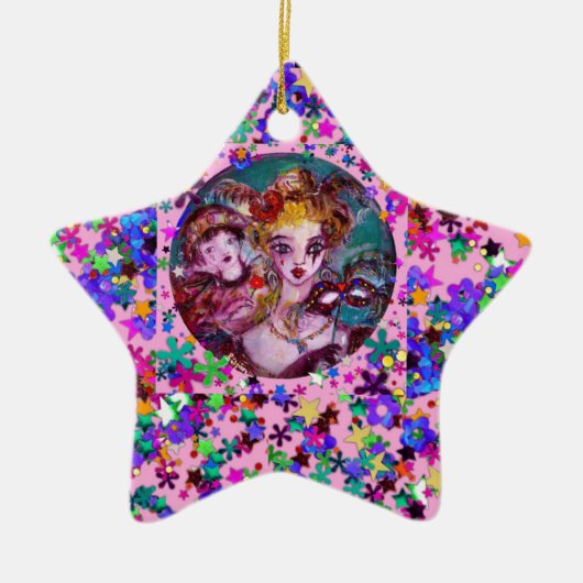 VALENTIJN VENETIAN MASKERADE MASKS EN CONFETTI KERAMISCH ORNAMENT (Voorkant)