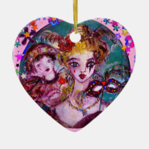 VALENTIJN VENETIAN MASKERADE MASKS EN CONFETTI KERAMISCH ORNAMENT