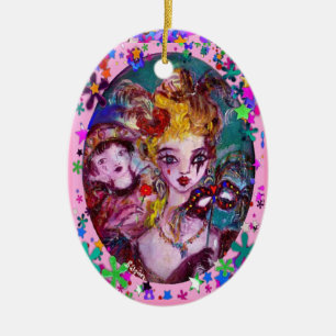 VALENTIJN VENETIAN MASKERADE MASKS EN CONFETTI KERAMISCH ORNAMENT