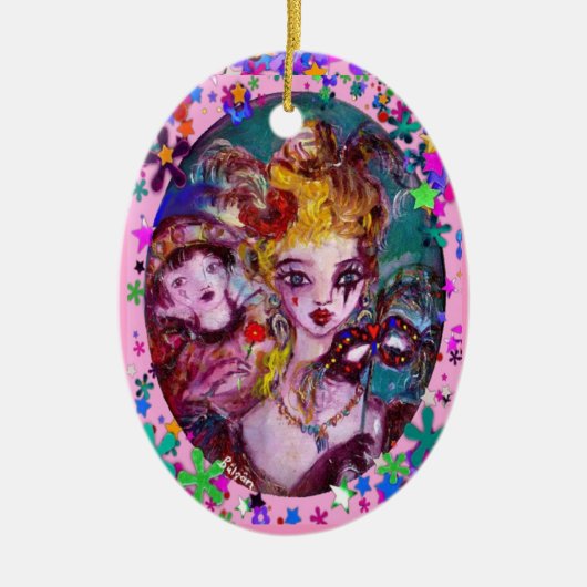 VALENTIJN VENETIAN MASKERADE MASKS EN CONFETTI KERAMISCH ORNAMENT (Voorkant)