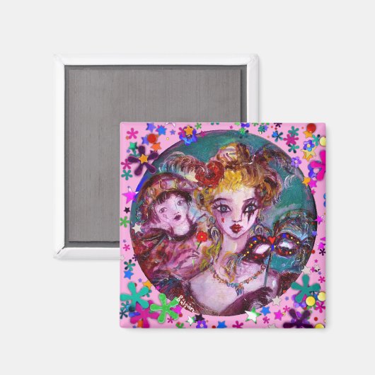 VALENTIJN VENETIAN MASKERADE MASKS EN CONFETTI MAGNEET (Voorkant / Achterkant)