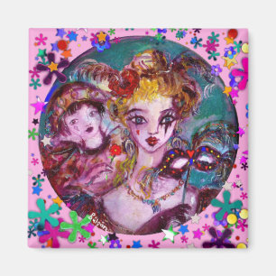 VALENTIJN VENETIAN MASKERADE MASKS EN CONFETTI MAGNEET