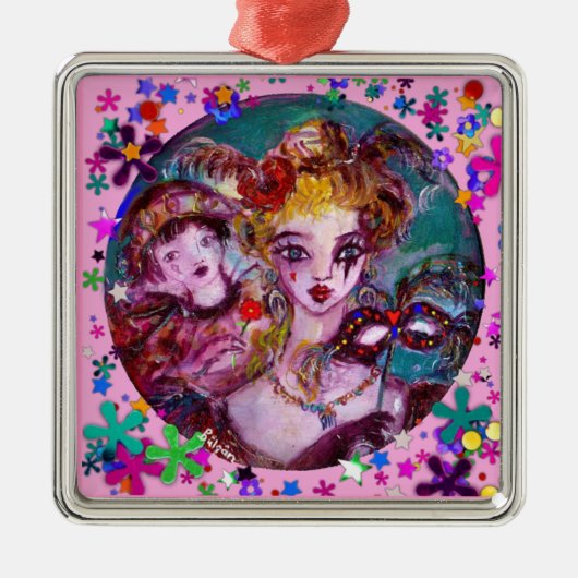 VALENTIJN VENETIAN MASKERADE MASKS EN CONFETTI METALEN ORNAMENT (Voorkant)