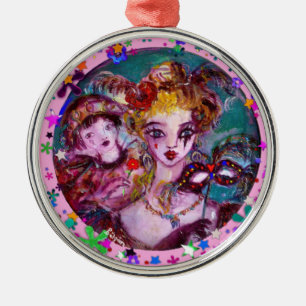 VALENTIJN VENETIAN MASKERADE MASKS EN CONFETTI METALEN ORNAMENT