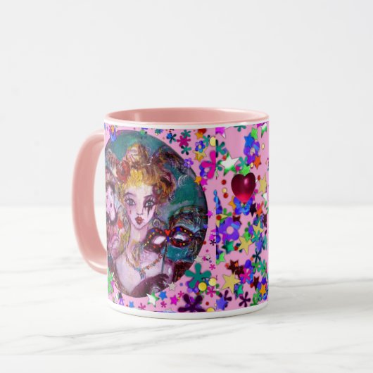 VALENTIJN VENETIAN MASKERADE MASKS EN CONFETTI MOK (Voorkant links)