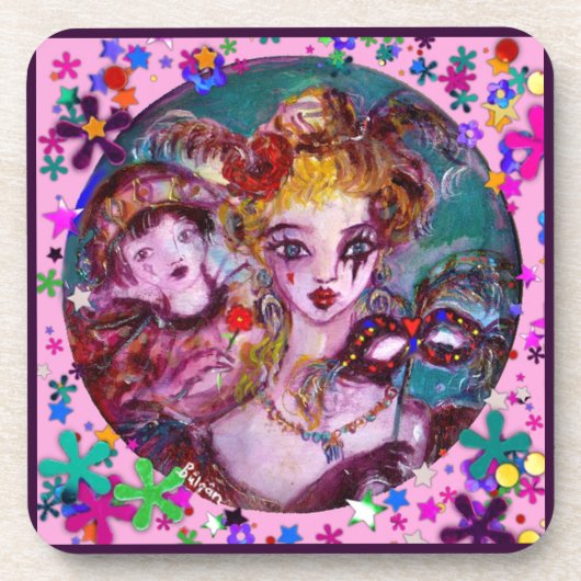 VALENTIJN VENETIAN MASQUERADE CONFETTI BIER ONDERZETTER (Voorkant)