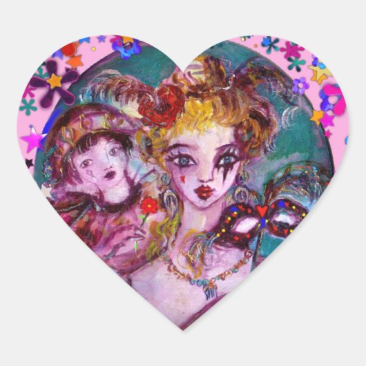 VALENTIJN VENETIAN MASQUERADE CONFETTI HART STICKER (Voorkant)