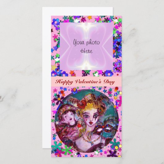 VALENTIJN VENETIAN MASQUERADE MASKS FEESTDAGENKAART (Voorkant / Achterkant)