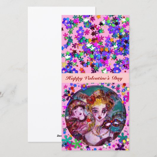 VALENTIJN VENETIAN MASQUERADE MASKS FEESTDAGENKAART (Voorkant / Achterkant)