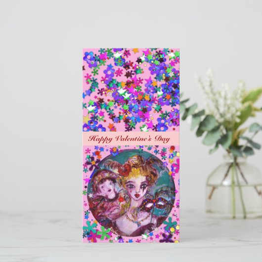 VALENTIJN VENETIAN MASQUERADE MASKS FEESTDAGENKAART (Staand voorkant)