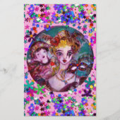 VALENTIJN VENETIAN MASQUERADE MASKS Roze Confetti Briefpapier (Voorkant)