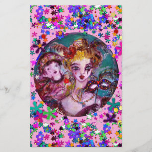VALENTIJN VENETIAN MASQUERADE MASKS Roze Confetti Briefpapier
