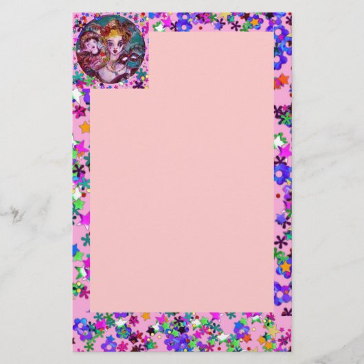 VALENTIJN VENETIAN MASQUERADE MASKS Roze Confetti Briefpapier (Voorkant)