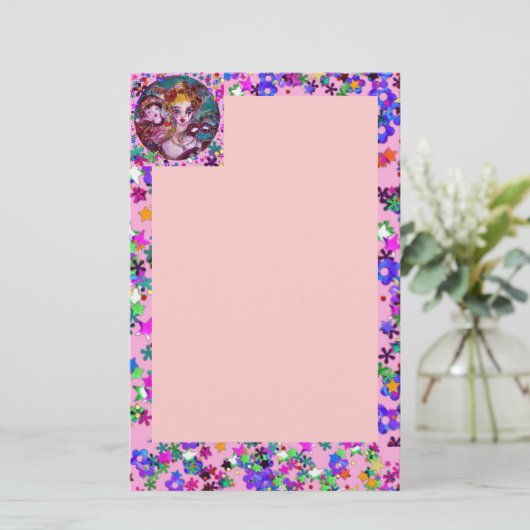 VALENTIJN VENETIAN MASQUERADE MASKS Roze Confetti Briefpapier (Staand voorkant)