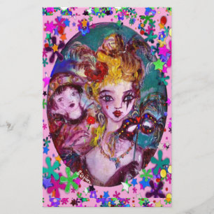 VALENTIJN VENETIAN MASQUERADE MASKS Roze Confetti Briefpapier
