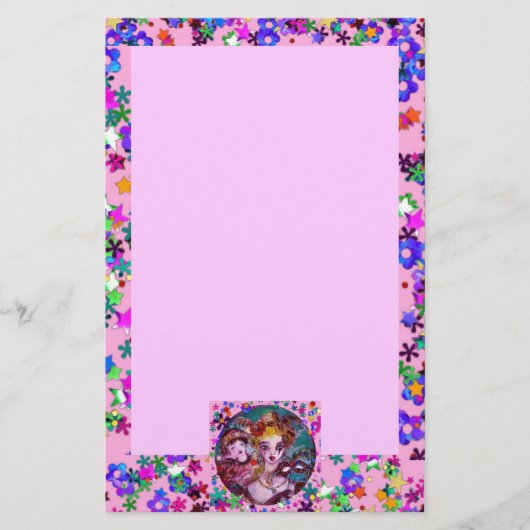 VALENTIJN VENETIAN MASQUERADE MASKS Roze Confetti Briefpapier (Voorkant)