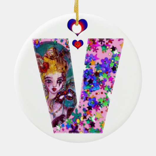 VALENTIJN VENETIAN MASQUERADE MONOGRAM/BRIEF KERAMISCH ORNAMENT (Achterkant)