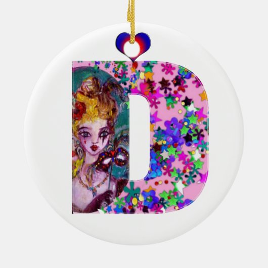 VALENTIJN VENETIAN MASQUERADE MONOGRAM D BRIEF KERAMISCH ORNAMENT (Achterkant)