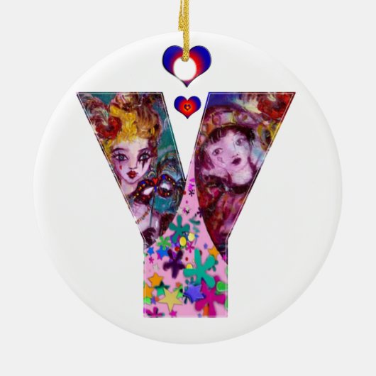 VALENTIJN VENETIAN MASQUERADE MONOGRAM Y-BRIEF KERAMISCH ORNAMENT (Achterkant)