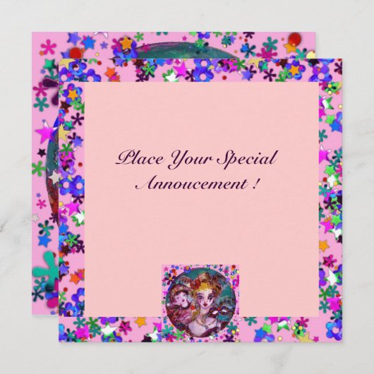 VALENTIJN VENETIAN MASQUERADE PARTIJ KAART (Voorkant / Achterkant)