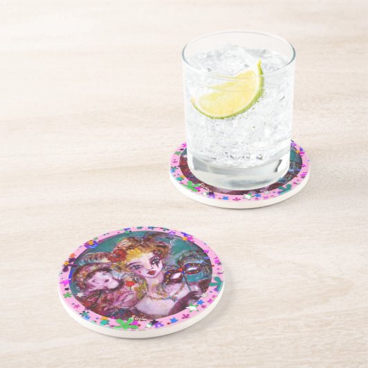 VALENTIJN VENETIAN MASQUERADE PARTIJ ZANDSTEEN ONDERZETTER (Zijkant)