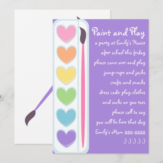 Valentijn verf en penselen kaart (Voorkant / Achterkant)