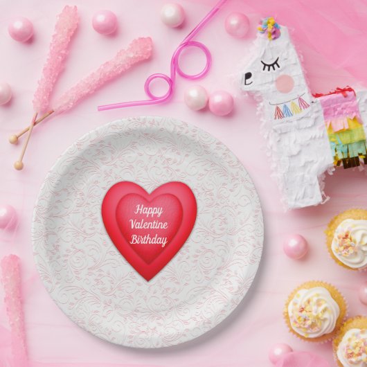 Valentijn Verjaardag Fancy Red Hearts gepersonalis Papieren Bordje (Feest)