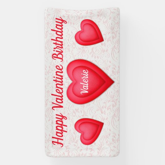 Valentijn Verjaardag Fancy Rode Harten Spandoek (Verticaal)