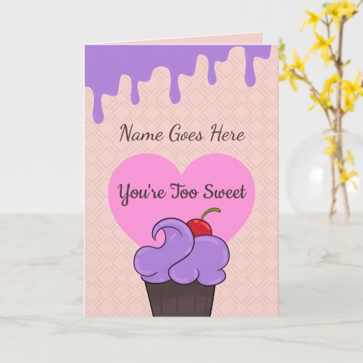 Valentijn Verjaardag Liefde Harten Zoete Cupcake Kaart (Gele Bloem)