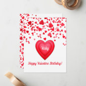 Valentijn Verjaardag Modern Rood Confetti Harten Notitiekaartje (Voorkant / Achterkant in situ)