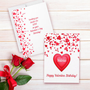 Valentijn Verjaardag Modern Rood Confetti Harten Notitiekaartje