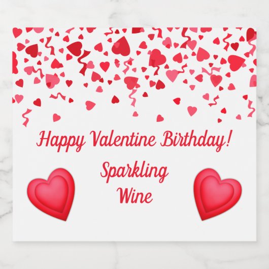 Valentijn Verjaardag Rode Confetti Hart Gepersonal Sparkling Wijnetiket (Enkel label)