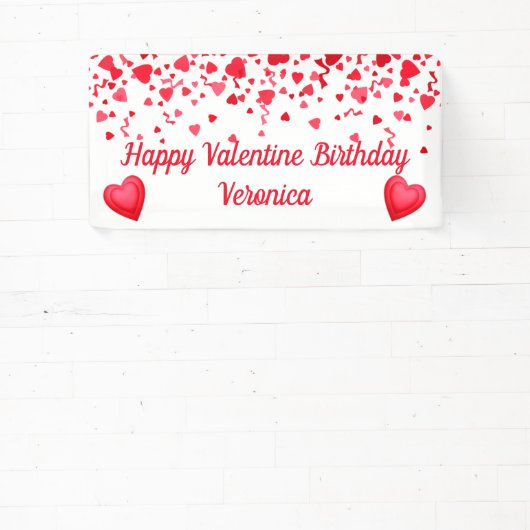 Valentijn Verjaardag Rode Confetti Harten Spandoek (Insitu)