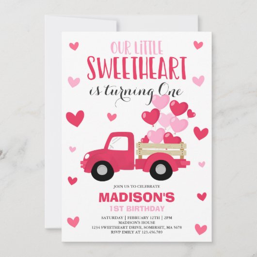 Valentijn Verjaardag Uitnodiging Liefje Rode Truck (Voorkant)